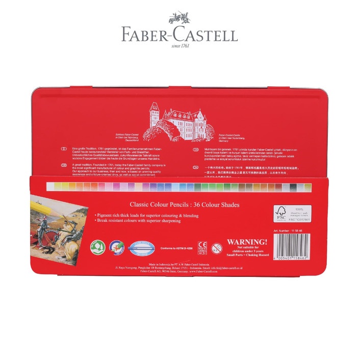 

WARNAPENSIL- FABER-CASTELL CLASSIC COLOUR PENCIL 36L TIN CASE -PENSIL WARNA