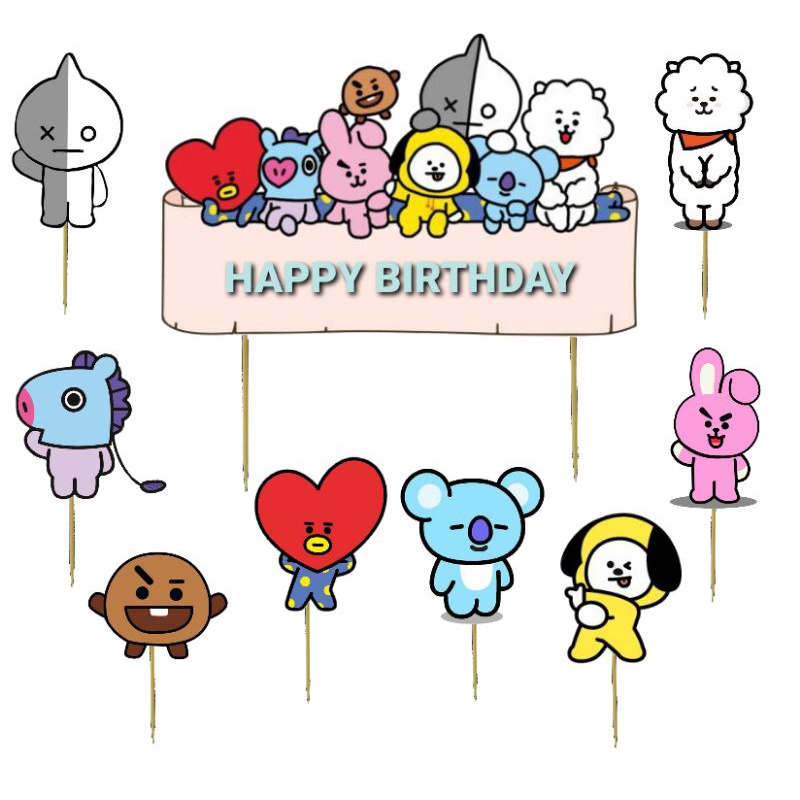 Topper Cake/Cupcake Tambah Nama, Hiasan Kue Ulang Tahun, Motif BTS21