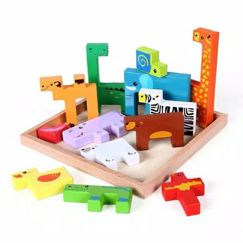 Mainan Tetris Kayu Wooden Puzzle Animals