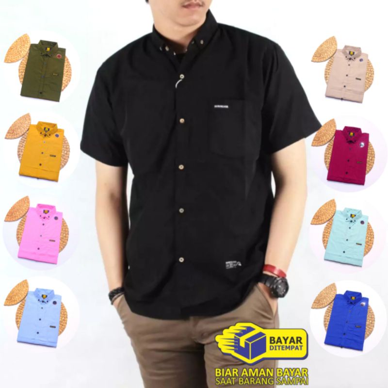 Kemeja Pria Katun Lengan Pendek Casual Hitam Putih size M,L,XL,XXL,XXXL