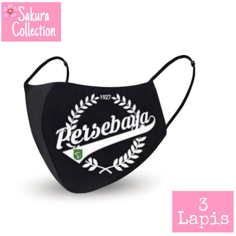 Masker Kain 3 Lapis 3 Ply Scuba Hijab Logo Persebaya Fans