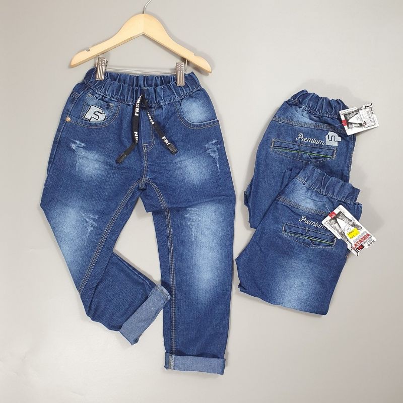 celana panjang ripped jeans anak laki laki warna navy usia 7-12 tahun