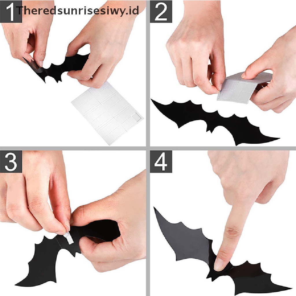 Theredsunrisesiwy.Id 12pcs Stiker Kelelawar Hitam 3d Bahan Pvc Untuk Dekorasi Pesta Halloween