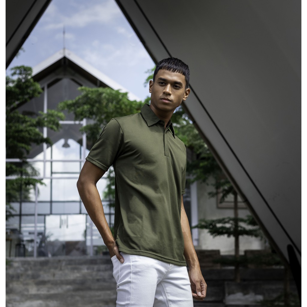 DONSON Kaos Polo Polos Kasual Olahraga Extra Fine Polyester Warna Army