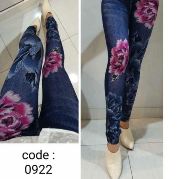 Baru LEGGING JEANS MOTIF BUNGA KEKINIAN IMPORT  BAHAN TEBAL BISA BUAT UKURAN JUMBO LEGGING LEVIS WAN