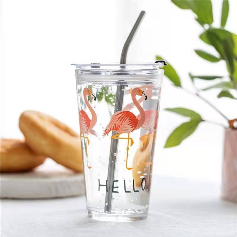 1 Set Gelas Tumblr Kaca dan Tutup Motif Boba Recipe Gelas Minum Air Susu Kopi Teh Mug Anak Cup Bottl