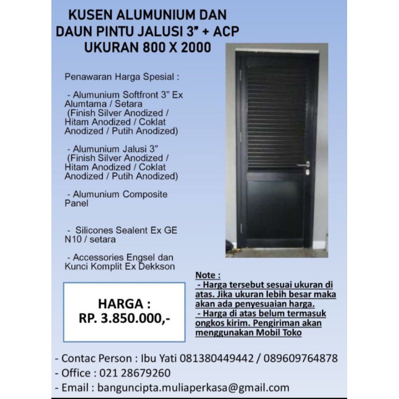 Kusen Alumunium dan Pintu Jalusi + ACP Ukuran 800x2000
