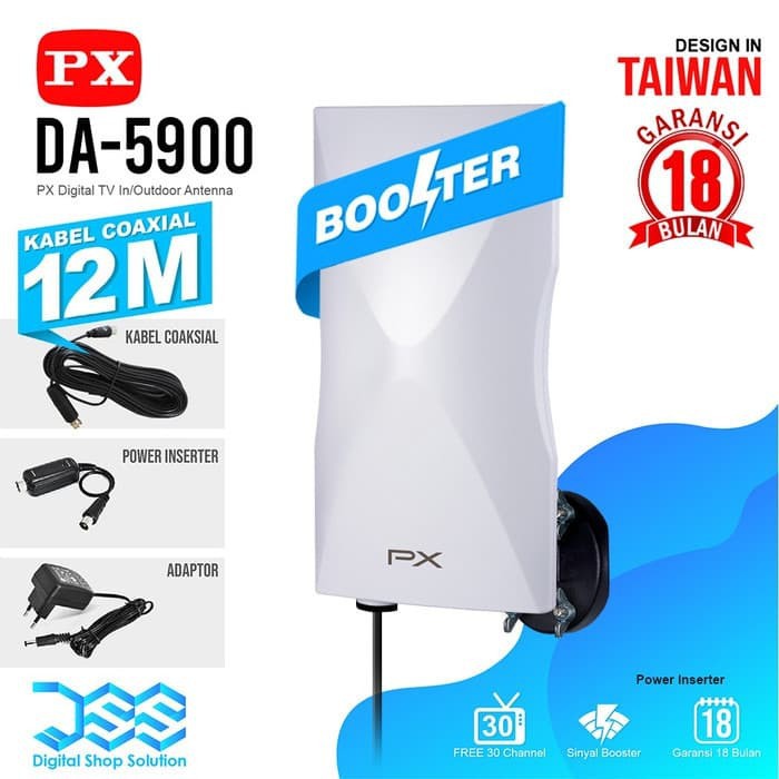 Antena Tv Digital PX DA 5900B + Kabel 12 meter &amp; Booster Indoor Outdoor