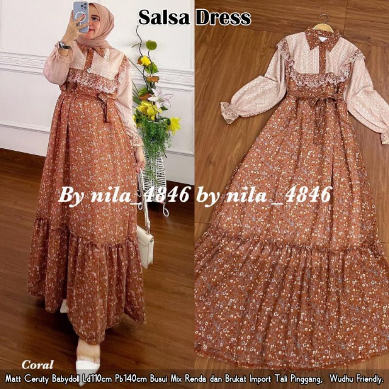 Gamis Salsa Dress Maxy  Mix Brukat Malika || Realpict (COD Bayar Ditempat)