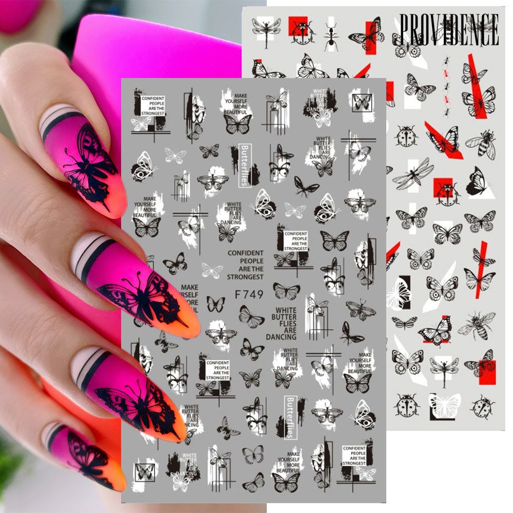 Providence 2Pcs 3D Nail Sticker Punk Style Retro Multi-functional Black White Butterfly Nail Art Stickers for Girl