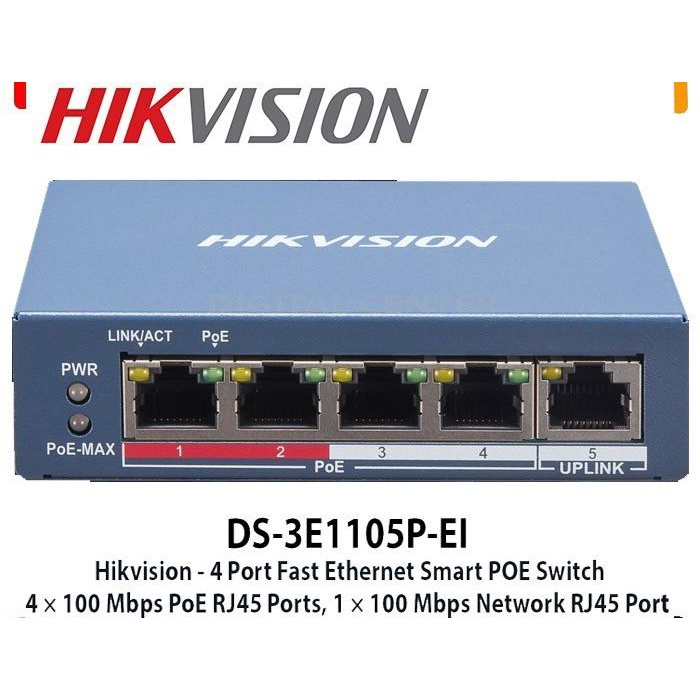 SWITCH HUB POE HIKVISION 4 PORT DS-3E1105P-E/I