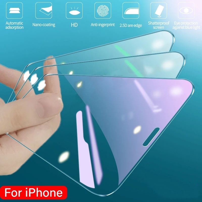 Pelindung Layar Tempered Glass Anti Bluelight Untuk iPhone 11 12 13 Pro MAX X XS MAX XR 6 7 8 Plus SE 2020 12 13 mini