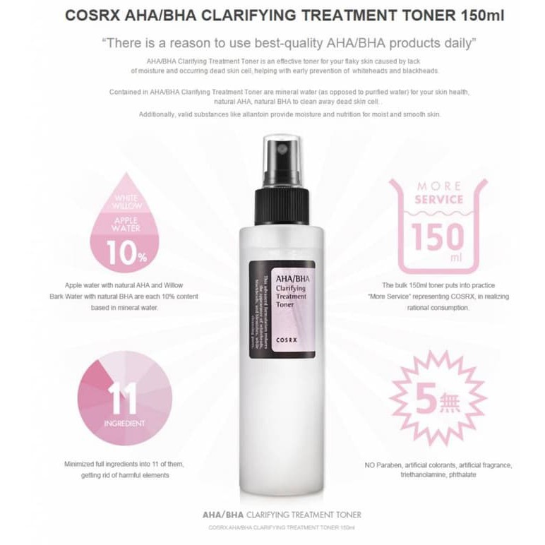 COSRX AHA BHA Clarifying Treatment Toner ORIGINAL - 150ml (Mencegah Komedo &amp; Mengecilkan Pori-pori)