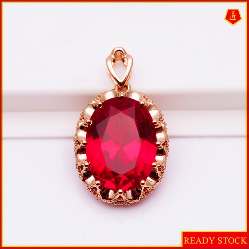 [Ready Stock]Fashion Hollowed-out Lace Inlaid Colored Gemstone Pendant 18K Rose Gold Plated Necklace