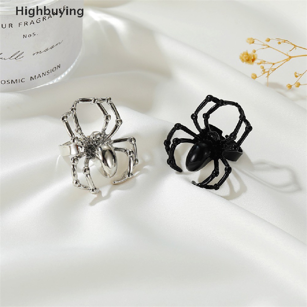 Hbid Cincin Motif Laba-Laba Warna Hitam Gaya gothic Untuk Pria / Halloween