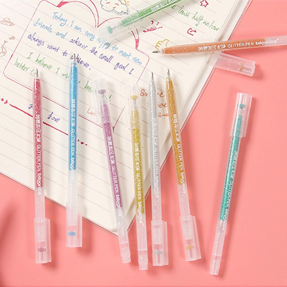 Timekey 12pcs / set Pen Gel Highlighter Glitter Multi Warna Untuk Stationery Sekolah / Kantor / Scrapbook DIY D9X6