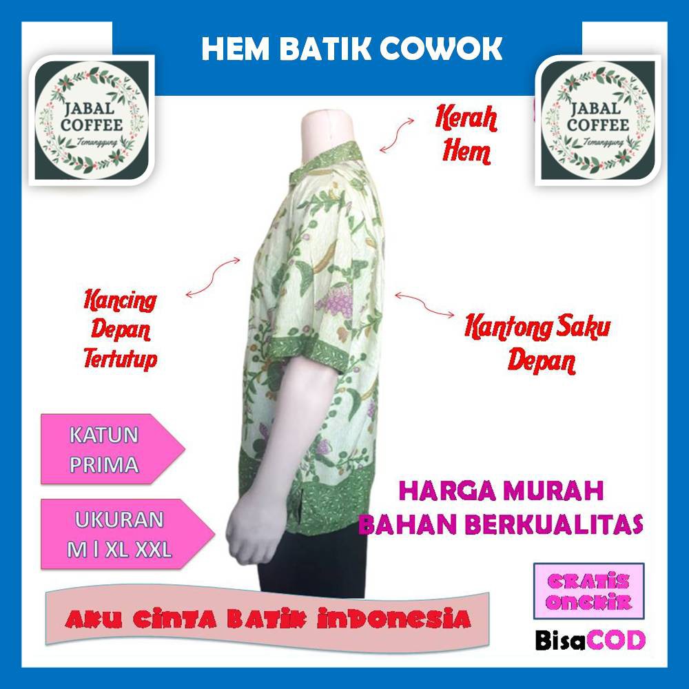 Atasan Pendek Panjang Hem Kemeja Batik Prima / Baju Atasan Batik Pria Dewasa M L XL XXL J24