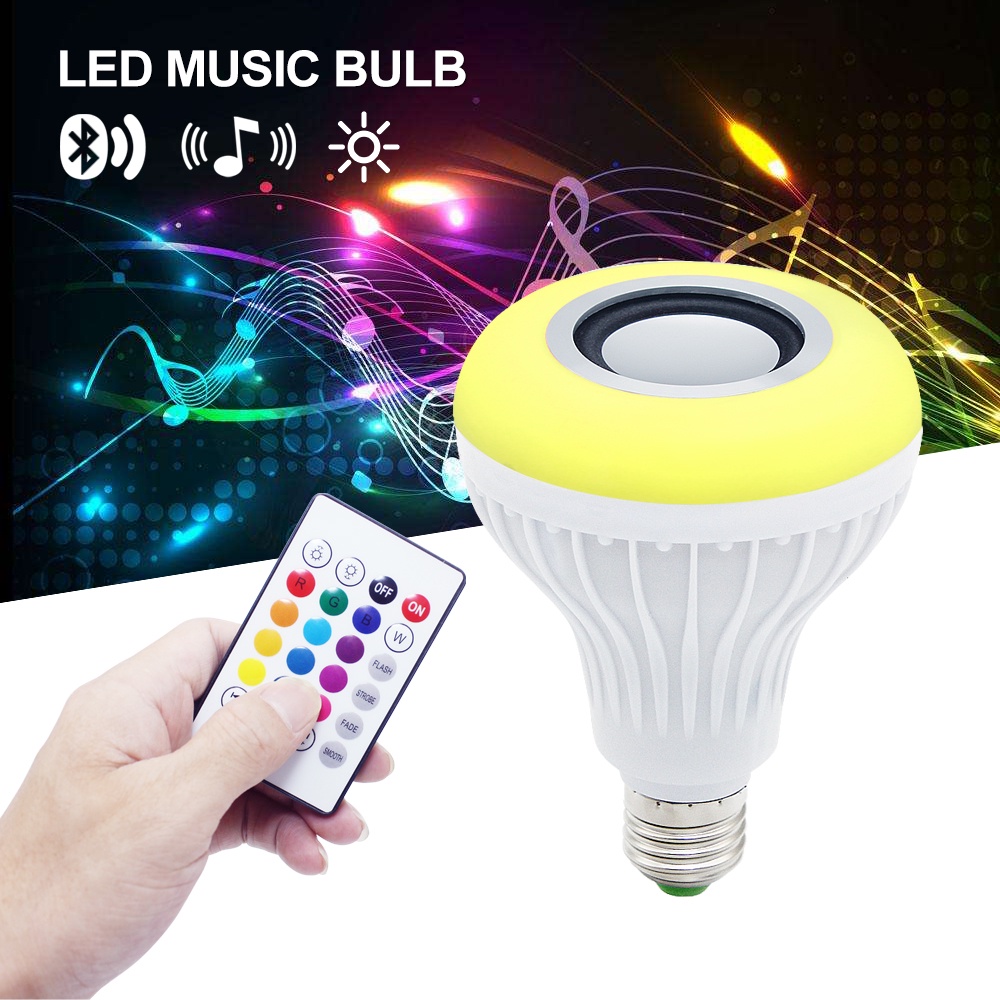 Bohlam LED RGB Plus Speaker bluetooth Plus Remote, 12W 220V , Lampu Kamar, Lampu Tidur, lampu hias pintar HP smartphone aksesoris 12W RGBW E27 Music RGB Color Changing Light Bulb Bluetooth Speaker Multicolor Decorative Bulb with Remote Control for Party