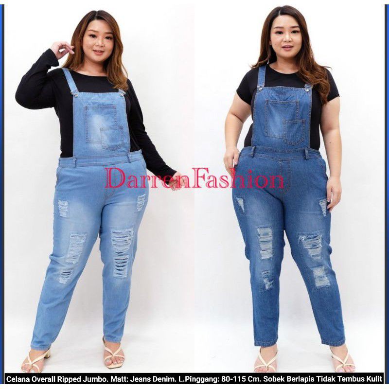 Celana Jeans Overall Ripped Jumbo. Overall Jeans Ripped Big Size