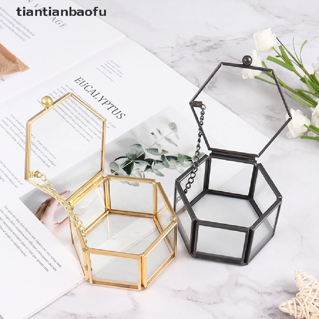 [tiantianbaofu] Geometrical Glass Jewelry Box Jewelry Organize Holder Ring Box Jewelry Storage Boutique