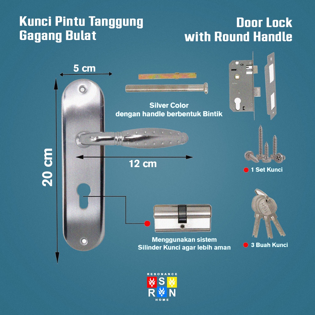 Kunci Pintu Rumah Premium Full / Set Stainless 20cm / Door Lock Resonance Home