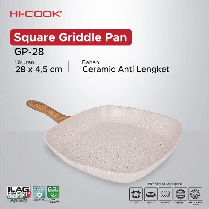 HI-Cook Square Griddle Pan GP-28 Panci Pemanggang Grill Pan 28 Cm