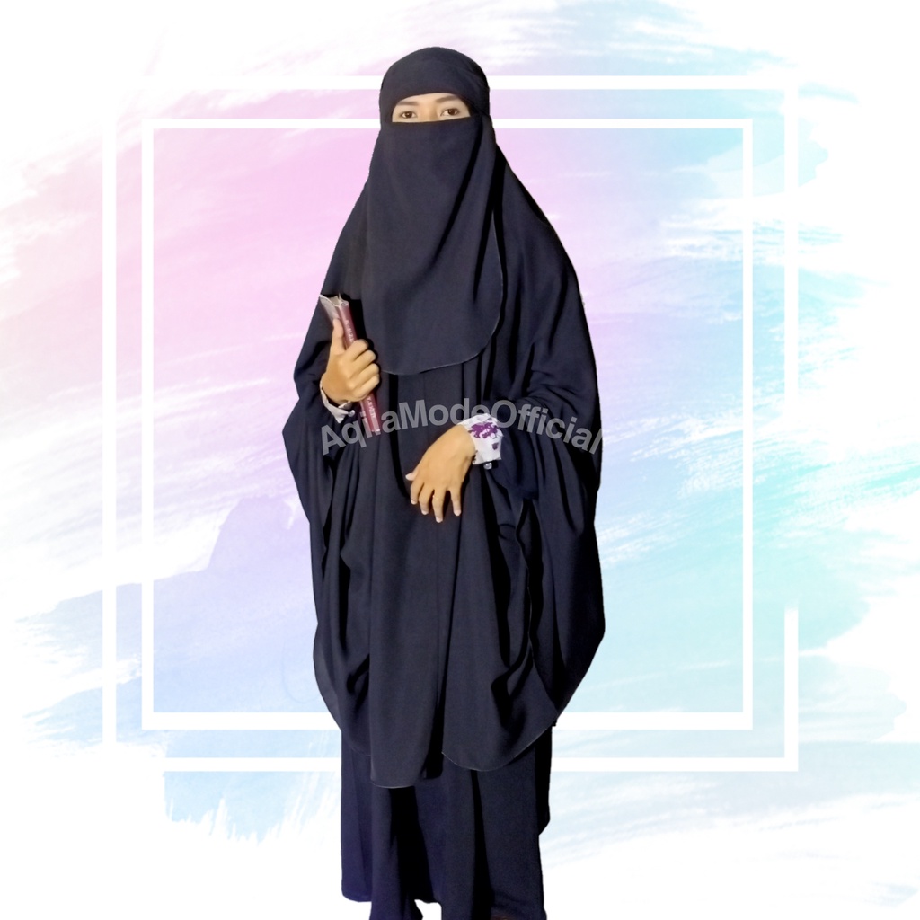 Grosir - Khimar Extra Jumbo Non Pet XXXL Gratis Cadar Bandana Sebetis Hijab Syari Jilbab Instan Keru