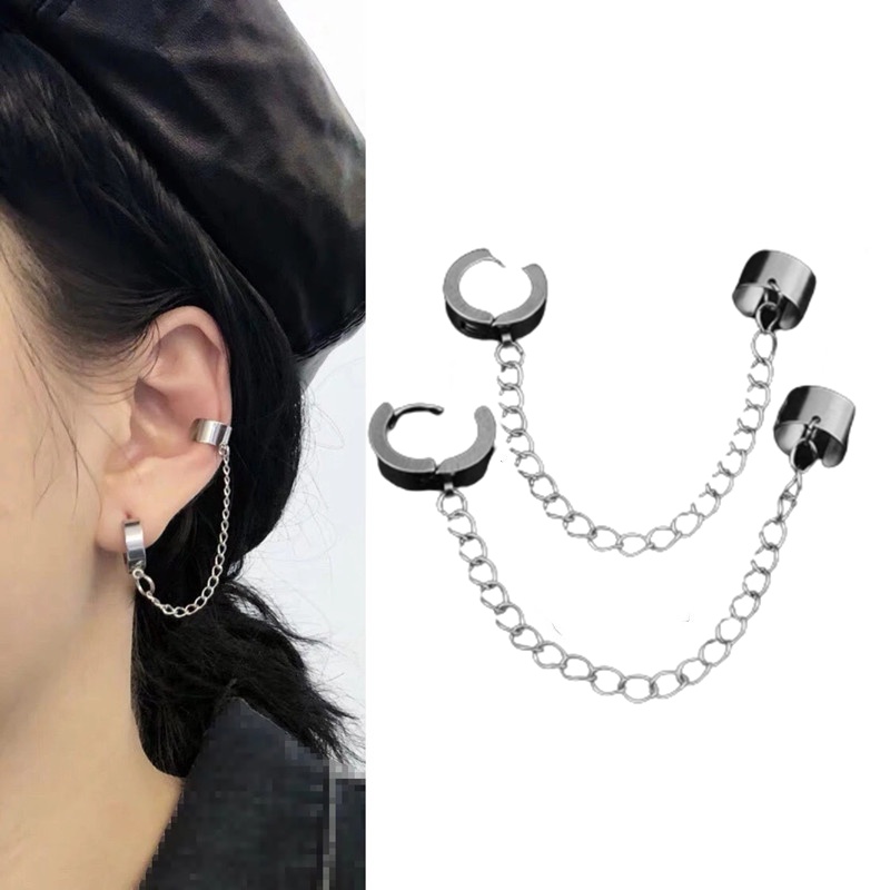 Anting Tusuk Rantai Titanium Steel Gaya Korea Gothic Trendy Untuk Priawanita 2023