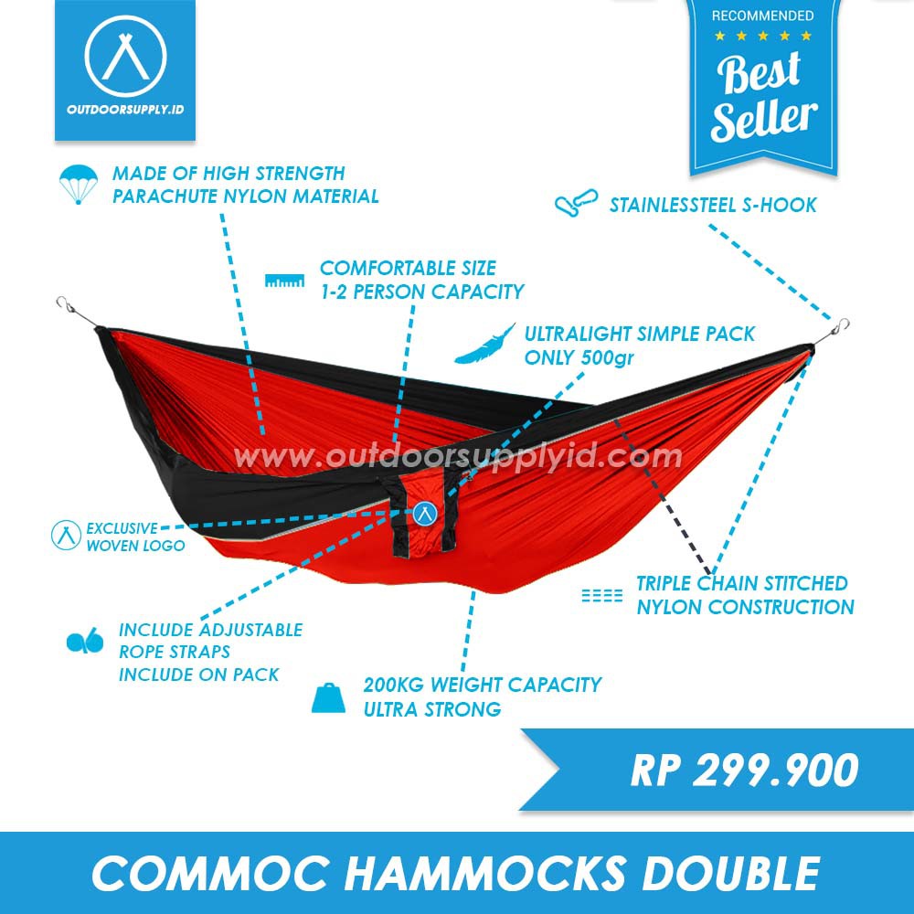 Tenda Ayunan Gantung Outdoor Hammock Original Produk Commoc Double Size XXL - Hitam Abu