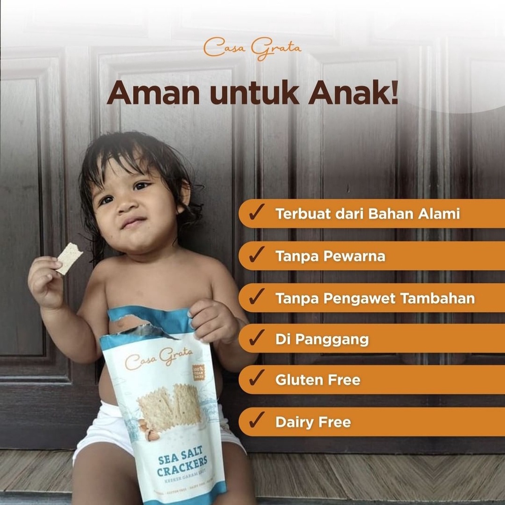 CASA GRATA Crackers - Snack Sehat - Cemilan Biskuit Sehat - Vegan Gluten Free - Dairy Free Egg Free - Cemilan Anak