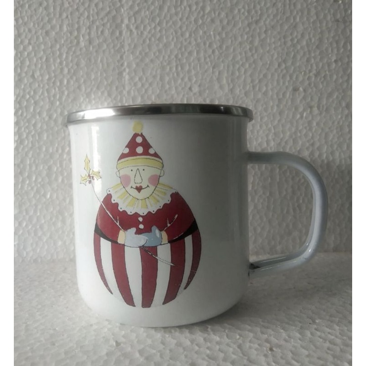 Mug Enamel 9cm Motif Badut Natal(harga per pcs)