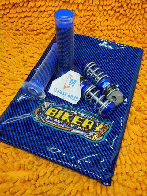 Kulit jok karbon biru + step per + handgrip kitaco karbon