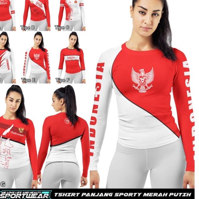 Terbaru.. Tshirt Panjang Merah Putih AB Sportwear