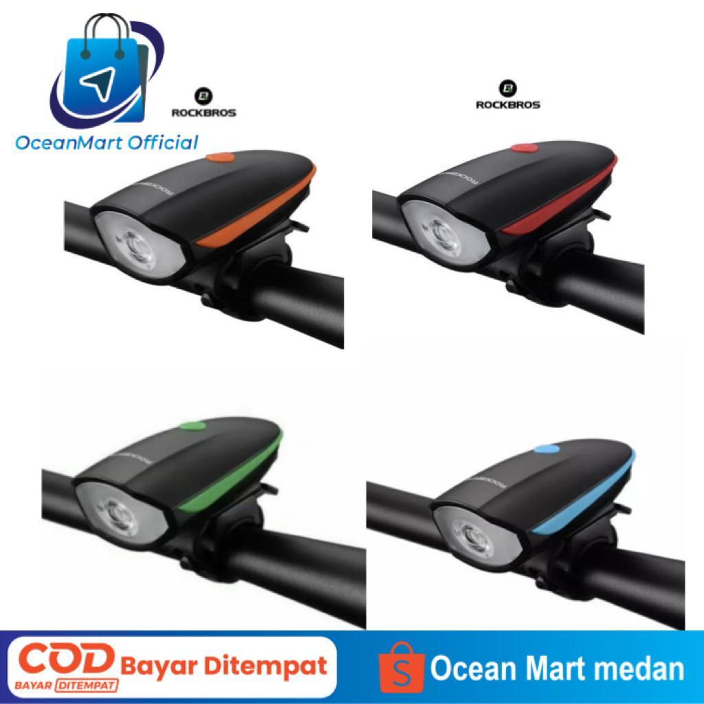 Lampu Sepeda Depan Rockbros 7588 LED + BELL Rechargeable Bicycle Light 250LM Waterproof Aksesoris Bersepeda OCEAN MART OCEANMART