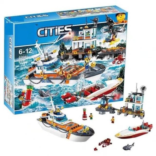 Lego Brick Sea Rescue Guard Team Kapal dan Helicopter Polisi