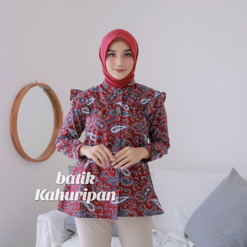 Blouse Batik Wanita Terbaru Batik Pastel Atasan Batik Wanita Kancing Depan ( BUSUI)