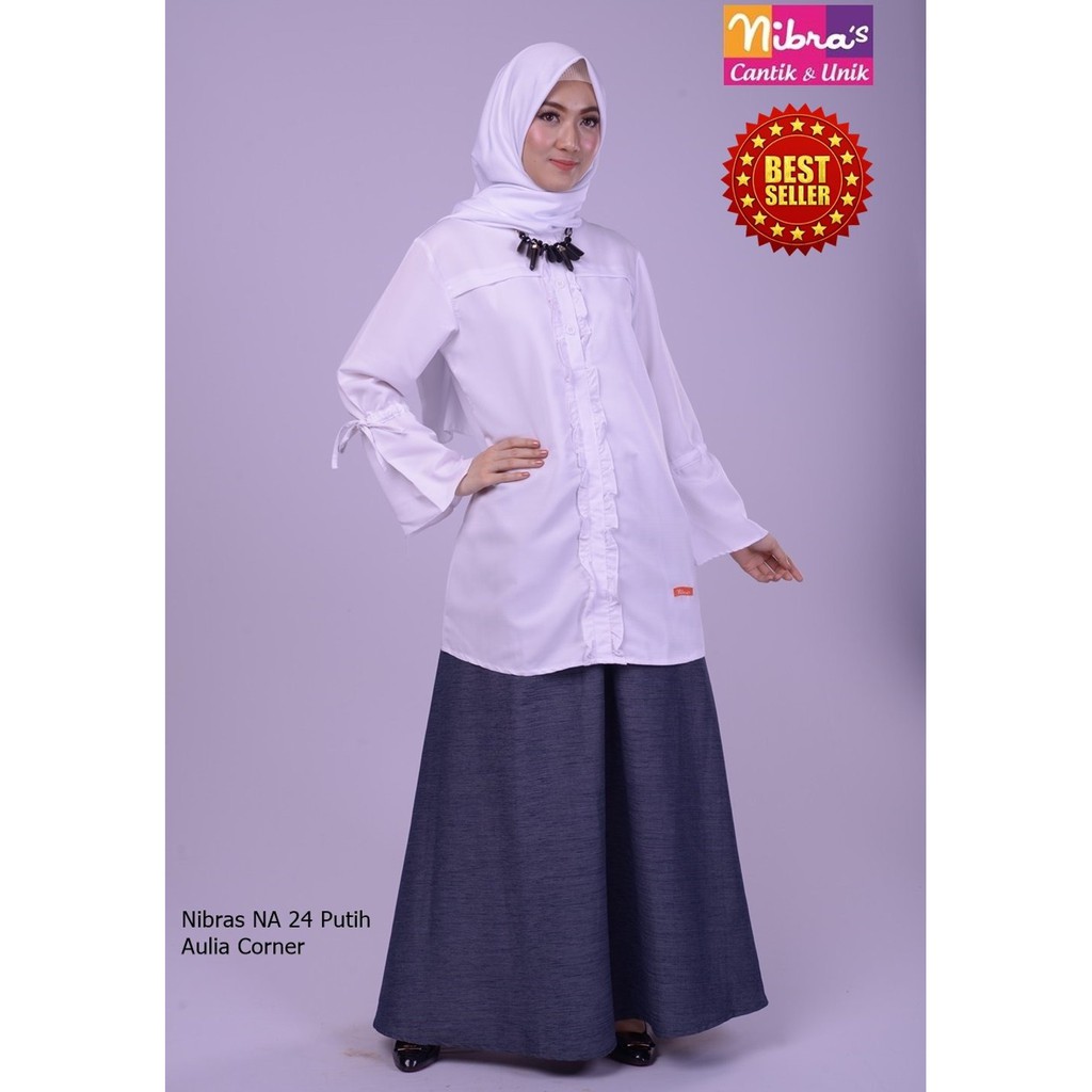 MURAH Model Baju Blus Nibras NA 24 Putih Baju Muslim Wanita Terbaru