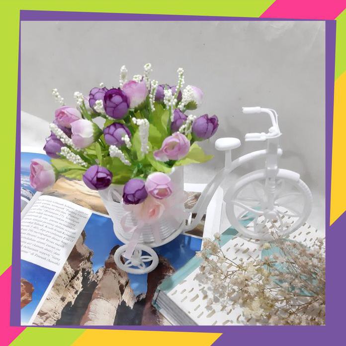 POT BUNGA SEPEDA + BUNGA TANAMAN ARTIFICIAL/ POT BUNGA DEKORASI/ 563 - UNGU