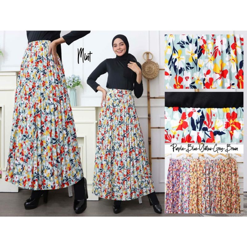 ROK PLISKET PAYUNG MOTIF BUNGA HIBICUS/ROK PREMIUM