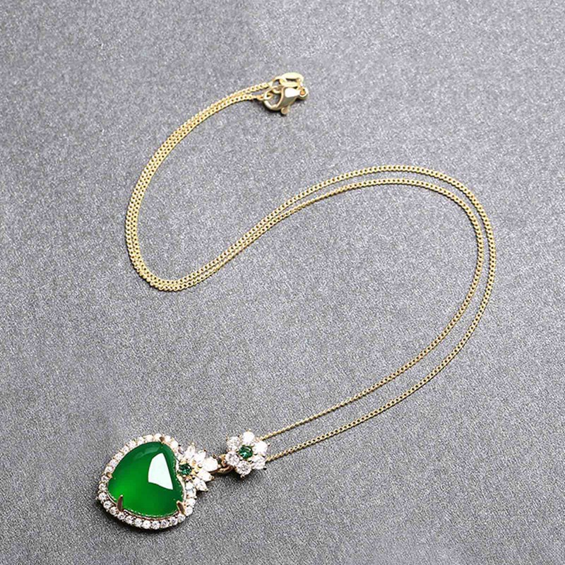 Fancyqube Kalung Choker Liontin Batu Giok Kristal Emerald Hijau Alami Bentuk Hati Untuk Wanita