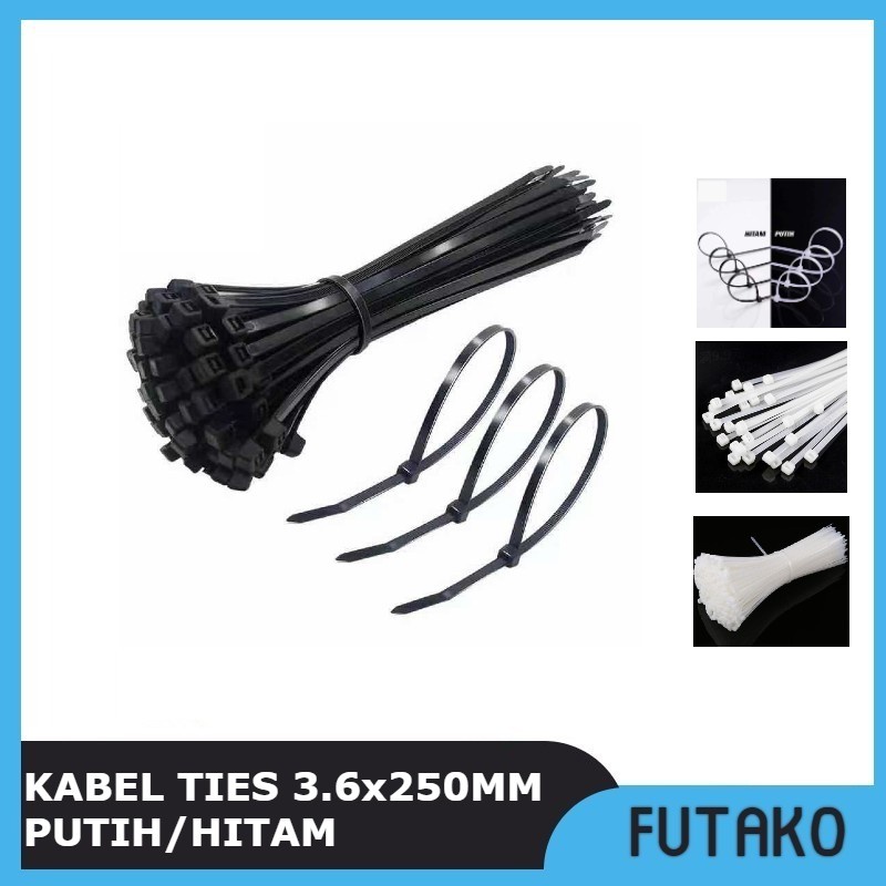 FUTAKO Kabel Ties 3.6x250mm putih / hitam Merk KTS 100 PCS / SATU PACK