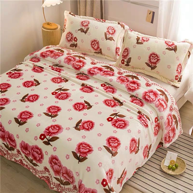 Selimut Bulu Halus 140x190 Motif Dewasa Aesthetic Blanket Termurah Terlaris Berkualitas New Arrival-FLOWER PINK WHITE