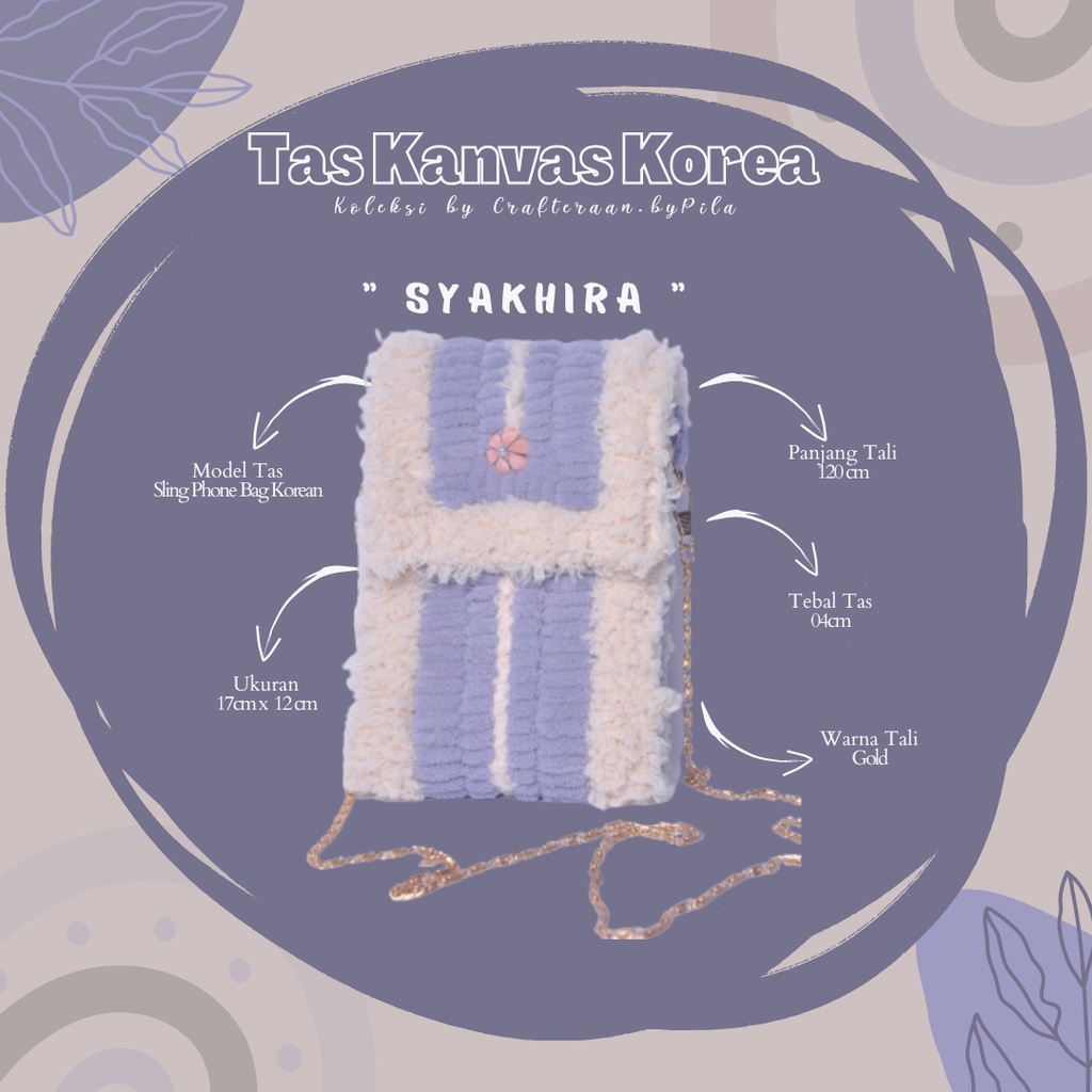 TAS WANITA | SLING PHONE BAG | TAS KOREA | PLASTIC KANVAS BAG | TAS HP HANDMADE | BENANG CHENILLE | 
