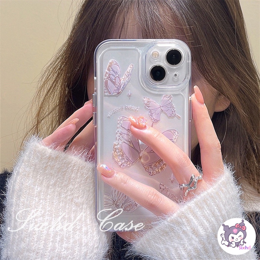 Compatible For iPhone 14 13 12 11 Pro Max SE2020 X XR Xs Max 7 8 6 6s Plus Case Transparent Ins Butterfly Lens Protection Phone Case Soft Silicone Tpu Shockproof Protection Cover