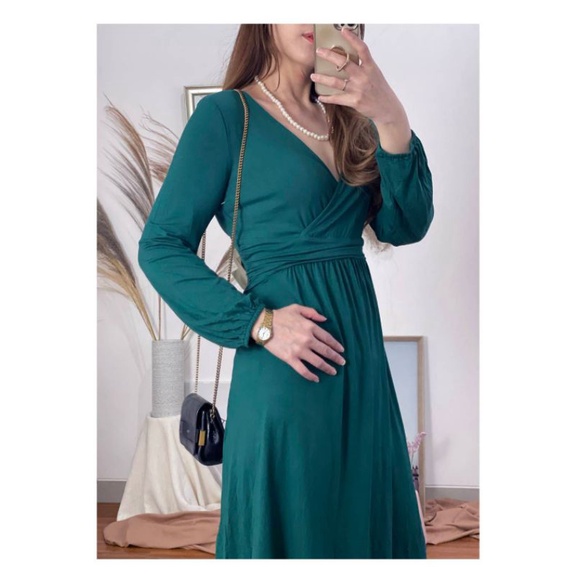 Old navy jade green wrapped jersey longsleeve dres