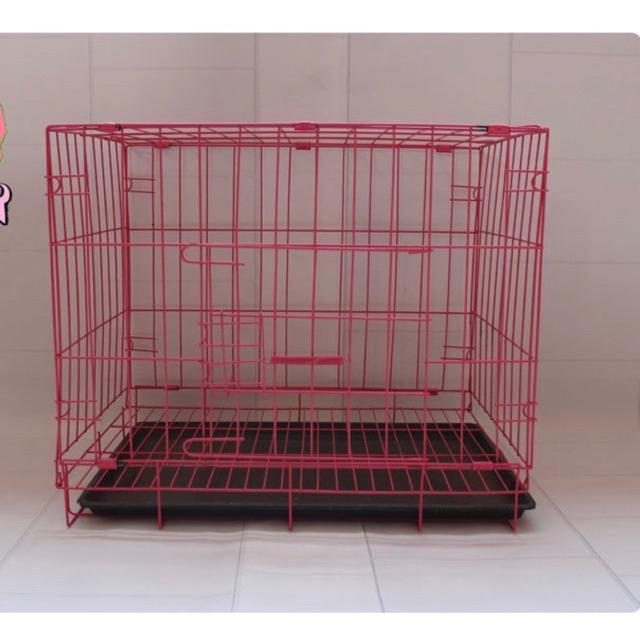 Kandang Besi Lipat Ukuran 70 x 50 x 60 Untuk Anjing dan Kucing-Pink