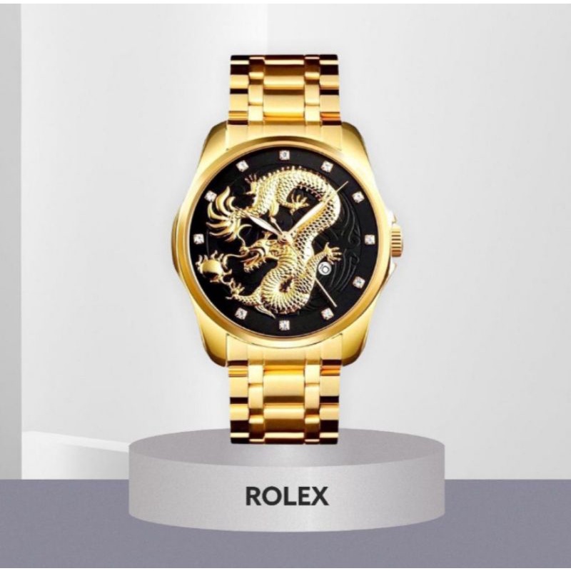 JAM TANGAN PRIA ROLEX NAGA DRAGON RANTAI STAINLESS JAM TANGAN COWOK TANGGAL AKTIF  FREE KOTAK DAN BA