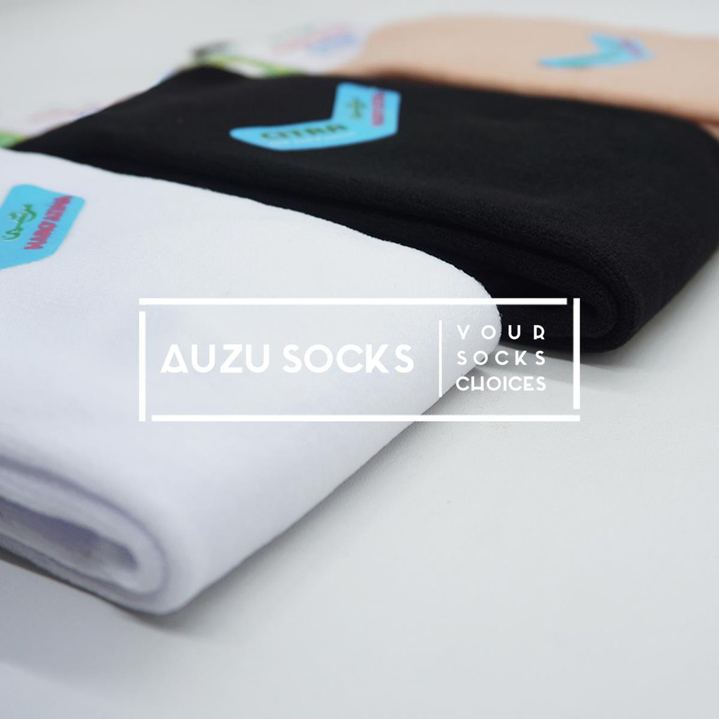 Kaos Kaki Wanita Muslimah Panjang Selutut warna cream putih hitam-1