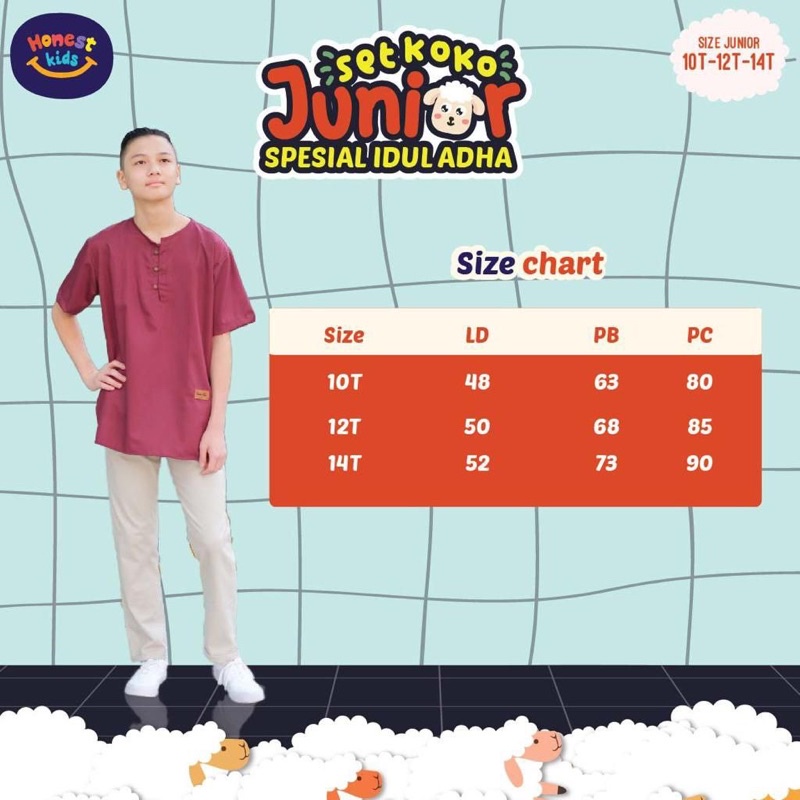 SETELAN KOKO HONEST JUNIOR SPESIAL IDUL ADHA SIZE 10 12 14THN KEMKO HONESTKIDS