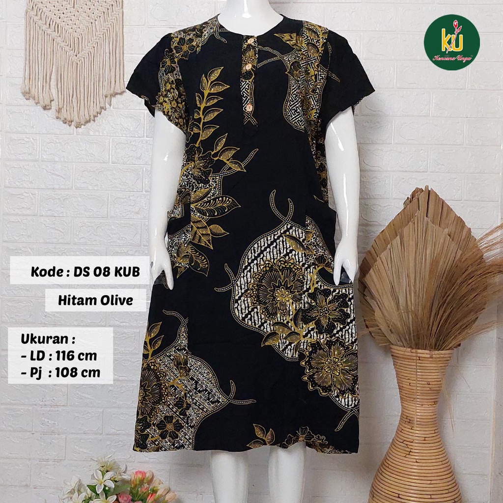 Bisa COD DS08 KUB | Daster Batik Kencana Ungu Asli Label Biru | Baju Santai Tidur Wanita Dewasa Kancing Depan Busui Friendly Motif Terbaru-Hitam Olive